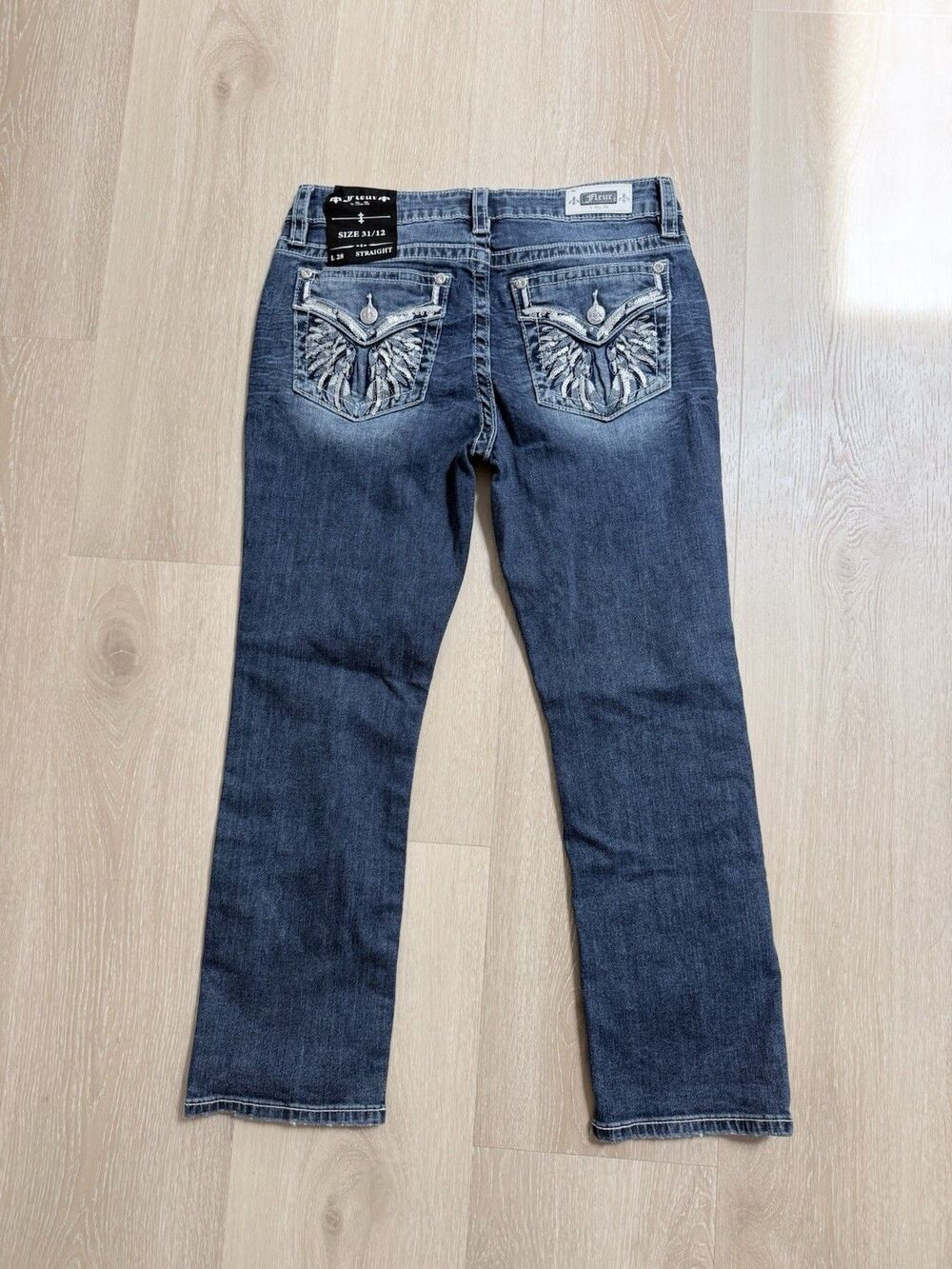 NWT Fleur by Miss Me Angel Wing Jeans Sz 12 31 Bling Embroidered Deadstock